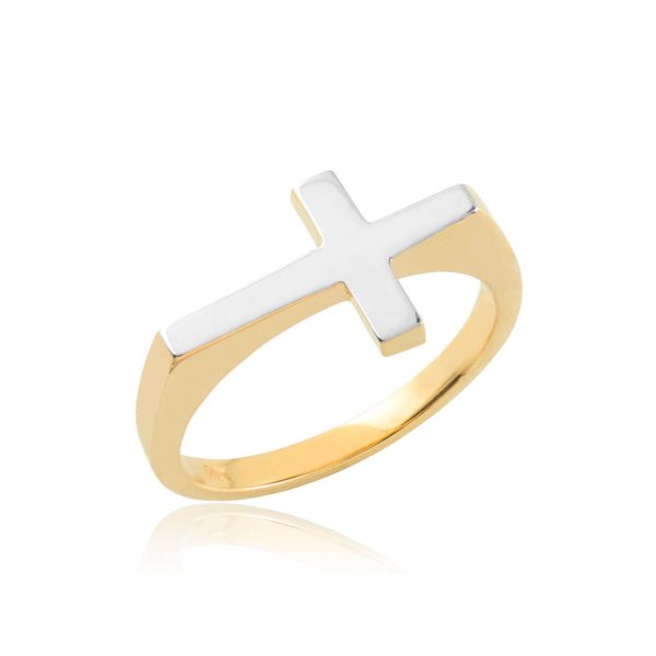 Statement Sideways Cross Ring in 9ct Two-Tone Gold