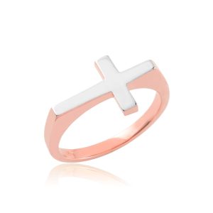 Statement Sideways Cross Ring in 9ct Two-Tone Rose Gold