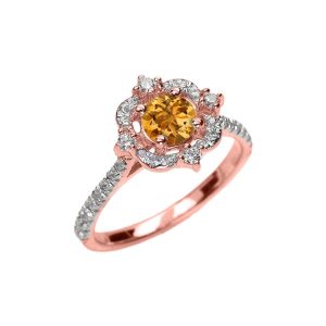 Citrine Ornate Halo Gemstone Ring in 9ct Rose Gold