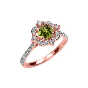 Peridot Ornate Halo Gemstone Ring in 9ct Rose Gold