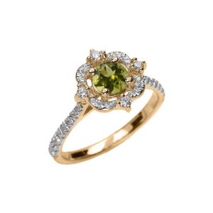 Peridot Ornate Halo Gemstone Ring in 9ct Gold