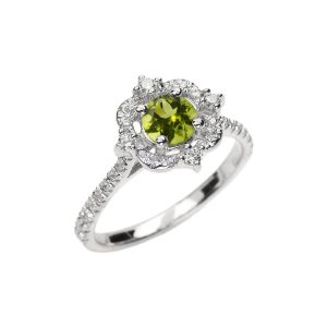 Peridot Ornate Halo Gemstone Ring in 9ct White Gold