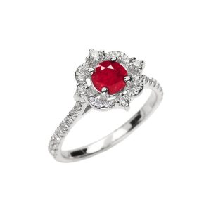 Ruby Ornate Halo Gemstone Ring in 9ct White Gold