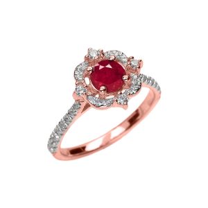 Ruby Ornate Halo Gemstone Ring in 9ct Rose Gold