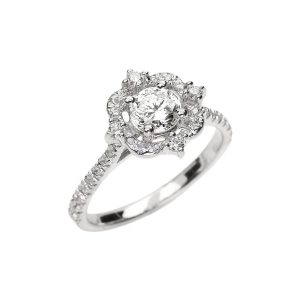 Diamond Ornate Halo Engagement Ring, 0.4 ct in 9ct White Gold