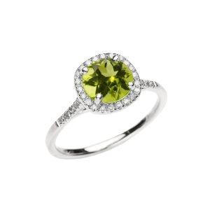 Peridot Halo Ring in 9ct White Gold