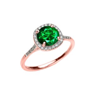 Green CZ Halo Engagement Ring in 9ct Rose Gold