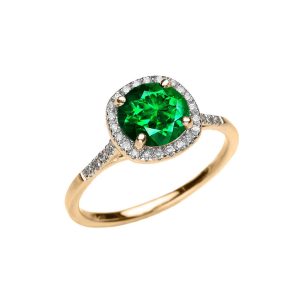 Green CZ Luminous Halo Gemstone Engagement Ring in 9ct Gold