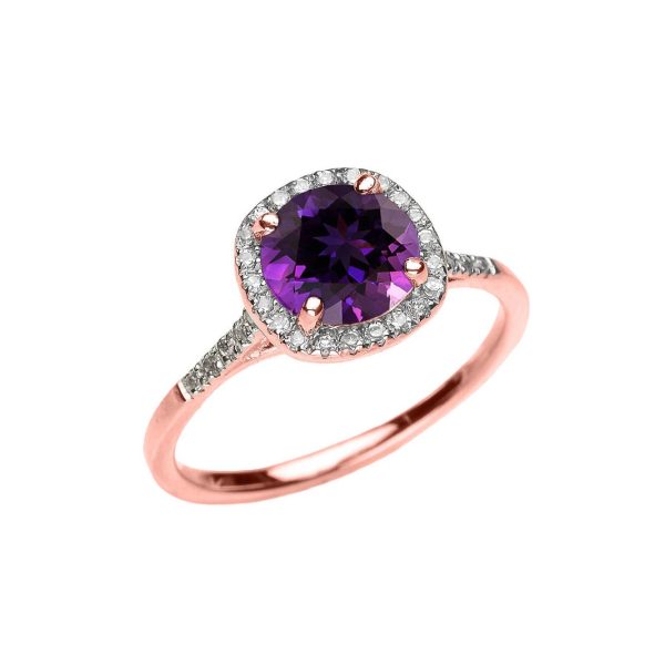 Amethyst Luminous Halo Gemstone Ring in 9ct Rose Gold