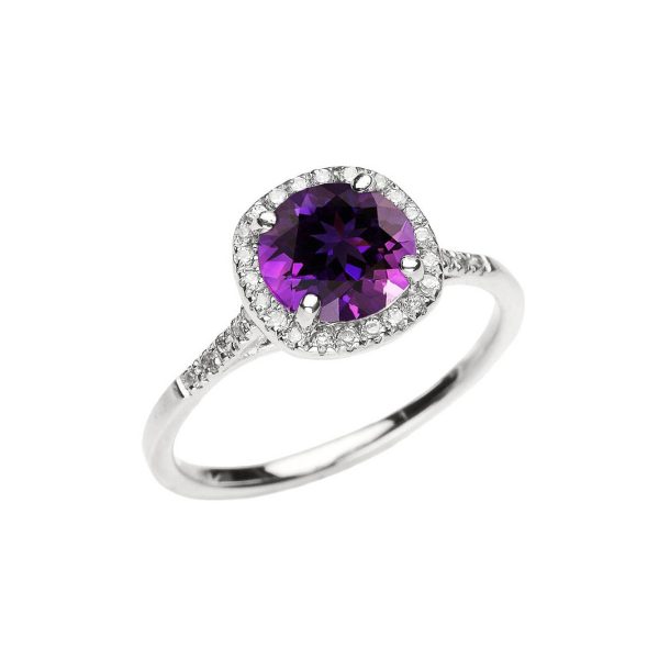 Amethyst Luminous Halo Gemstone Ring in 9ct White Gold