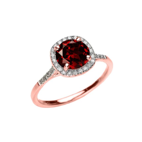 Garnet Luminous Halo Gemstone Ring in 9ct Rose Gold