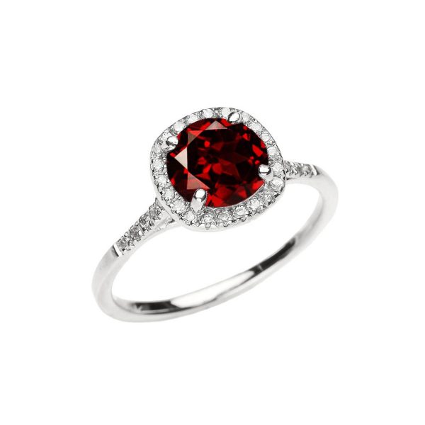 Garnet Luminous Halo Gemstone Ring in 9ct White Gold