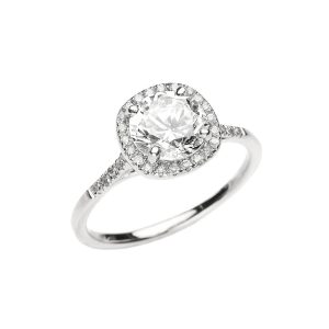 White Topaz & Diamond Luminous Halo Gemstone Ring in 9ct White Gold