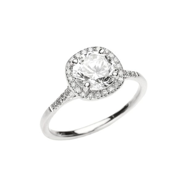 White Topaz & Diamond Luminous Halo Gemstone Ring in 9ct White Gold