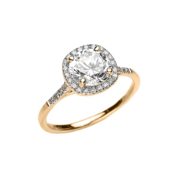 White Topaz & Diamond Luminous Halo Gemstone Ring in 9ct Gold