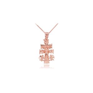 Caravaca Cross Pendant Necklace in 9ct Rose Gold