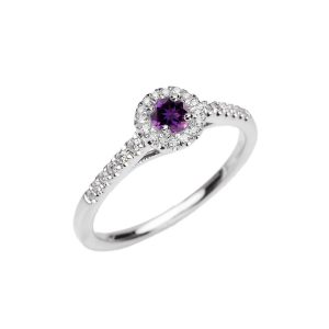 Amethyst & Diamond Ring in 9ct White Gold