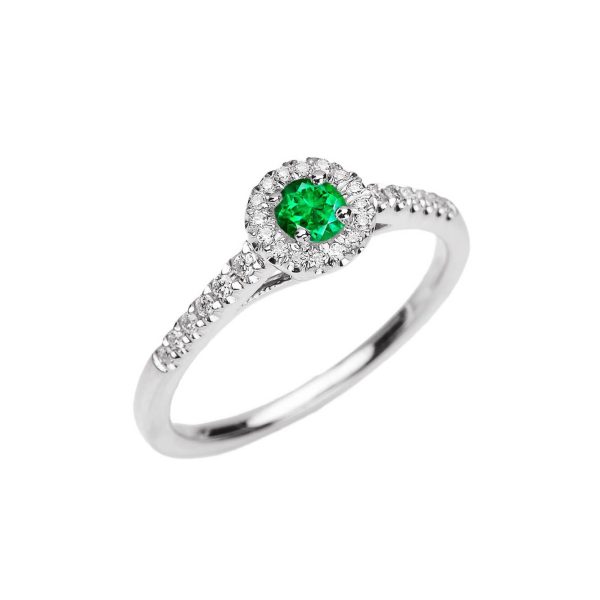 Emerald & Diamond Simple Halo Gemstone Ring in 9ct White Gold