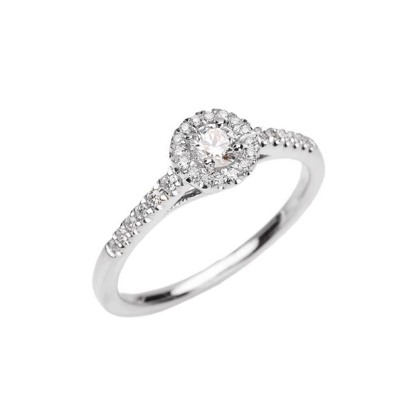 Diamond Simple Halo Gemstone Engagement Ring, 0.15 ct in 9ct White Gold