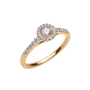 Diamond Simple Halo Gemstone Engagement Ring, 0.15 ct in 9ct Gold