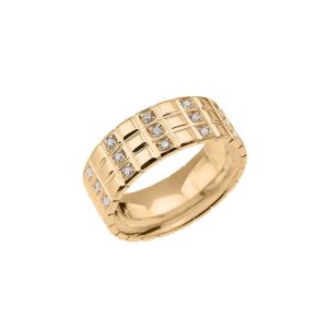 Men's Diamond Embellished Chequerboard Ring in 9ct Gold