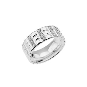 Men's White Topaz & Diamond Chequerboard Ring in Sterling Silver