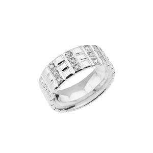 Men's Diamond Embellished Chequerboard Ring in 9ct White Gold