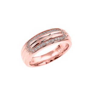 Men's Diamond Comfort Fit Ribbed Stripe Ring in 9ct Rose Gold