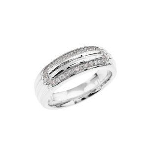 Men's Diamond Comfort Fit Ribbed Stripe Ring in 9ct White Gold