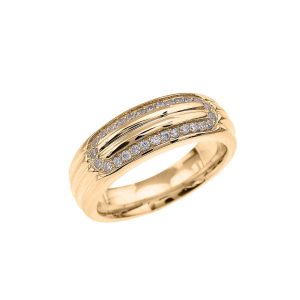 Men's CZ Comfort Fit Ribbed Stripe Ring in 9ct Gold