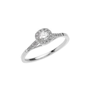 Diamond Halo Milgrain Engagement Ring, 0.25 ct in 9ct White Gold