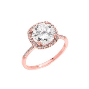 CZ Halo Engagement Ring in 9ct Rose Gold