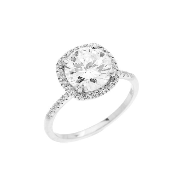 CZ Halo Engagement Ring in 9ct White Gold