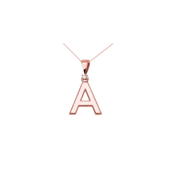 Letter A Diamond Statement Charm Pendant Necklace in 9ct Rose Gold