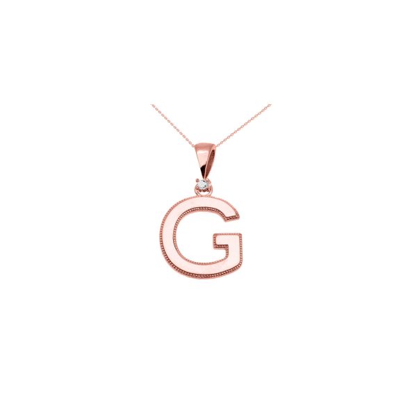 Letter G Diamond Statement Charm Pendant Necklace in 9ct Rose Gold