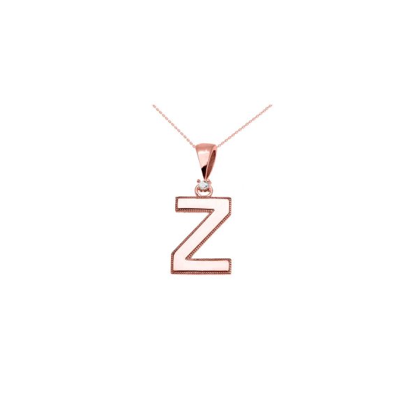 Letter Z Diamond Statement Charm Pendant Necklace in 9ct Rose Gold