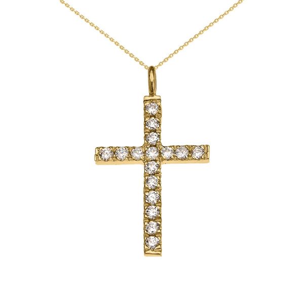 Diamond Embellished Classic Cross Pendant Necklace in 9ct Gold