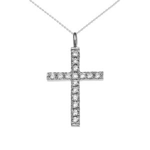 CZ Elegant Cross Pendant Necklace in 9ct White Gold