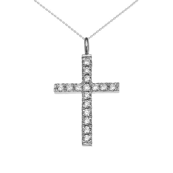 CZ Elegant Cross Pendant Necklace in 9ct White Gold