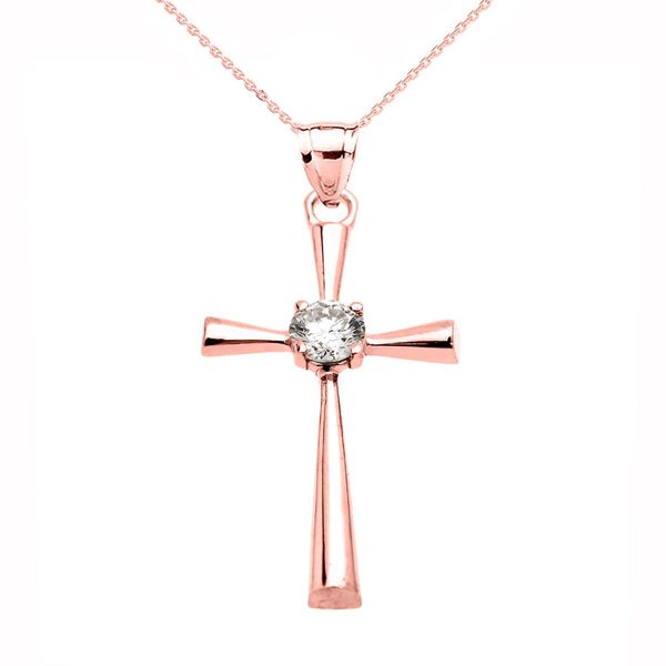 Diamond Beauty Cross Pendant Necklace in 9ct Rose Gold