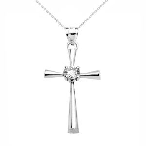 CZ Beauty Cross Pendant Necklace in Sterling Silver