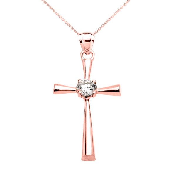 CZ Beauty Cross Pendant Necklace in 9ct Rose Gold