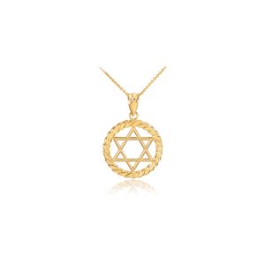 Men's Star of David Circle Rope Pendant Necklace in 9ct Gold