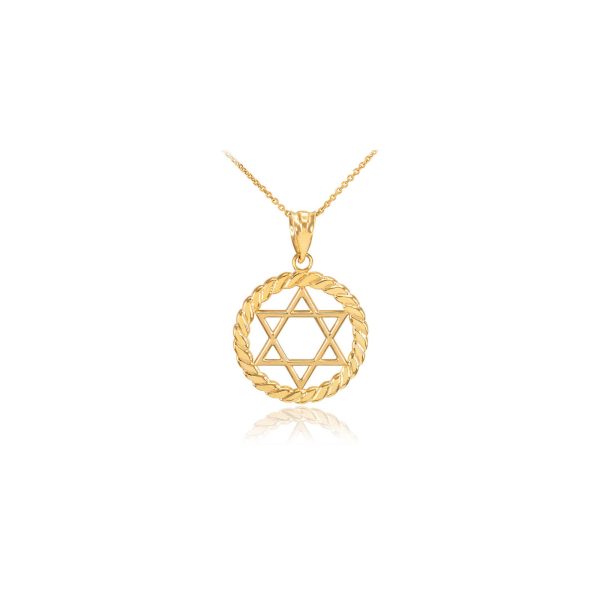 Men's Star of David Circle Rope Pendant Necklace in 9ct Gold