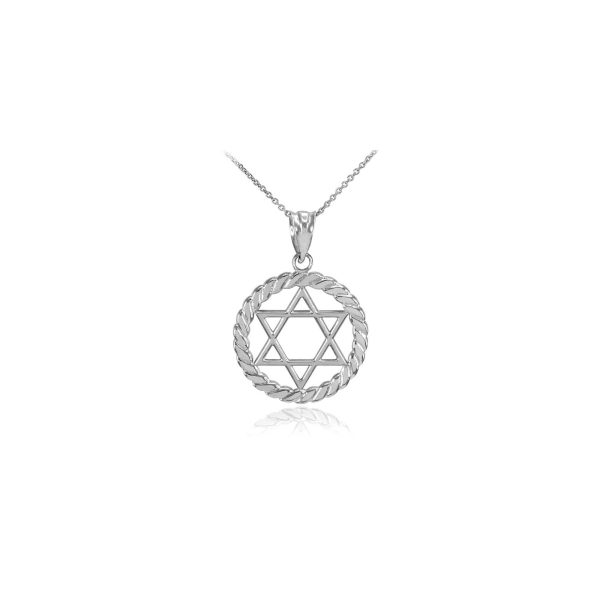 Men's Star of David Circle Rope Pendant Necklace in 9ct White Gold