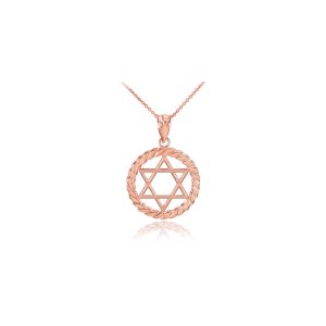 Men's Star of David Circle Rope Pendant Necklace in 9ct Rose Gold