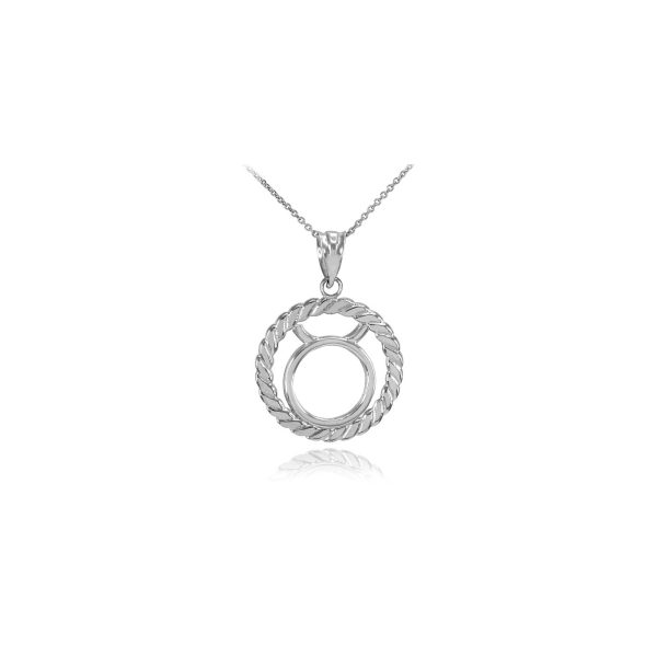 Taurus Zodiac Circle Rope Pendant Necklace in Sterling Silver