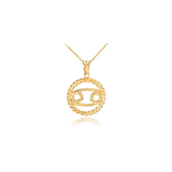 Cancer Zodiac Circle Rope Pendant Necklace in 9ct Gold