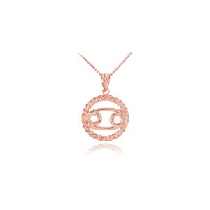 Cancer Zodiac Circle Rope Pendant Necklace in 9ct Rose Gold