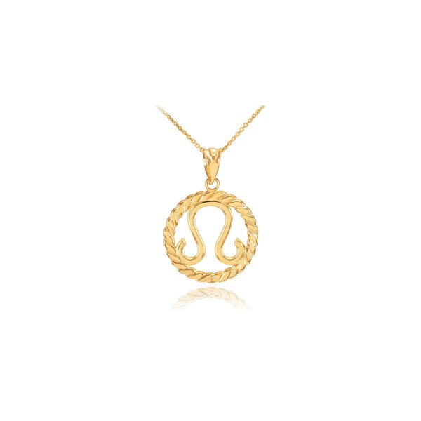 Leo Zodiac Circle Rope Pendant Necklace in 9ct Gold